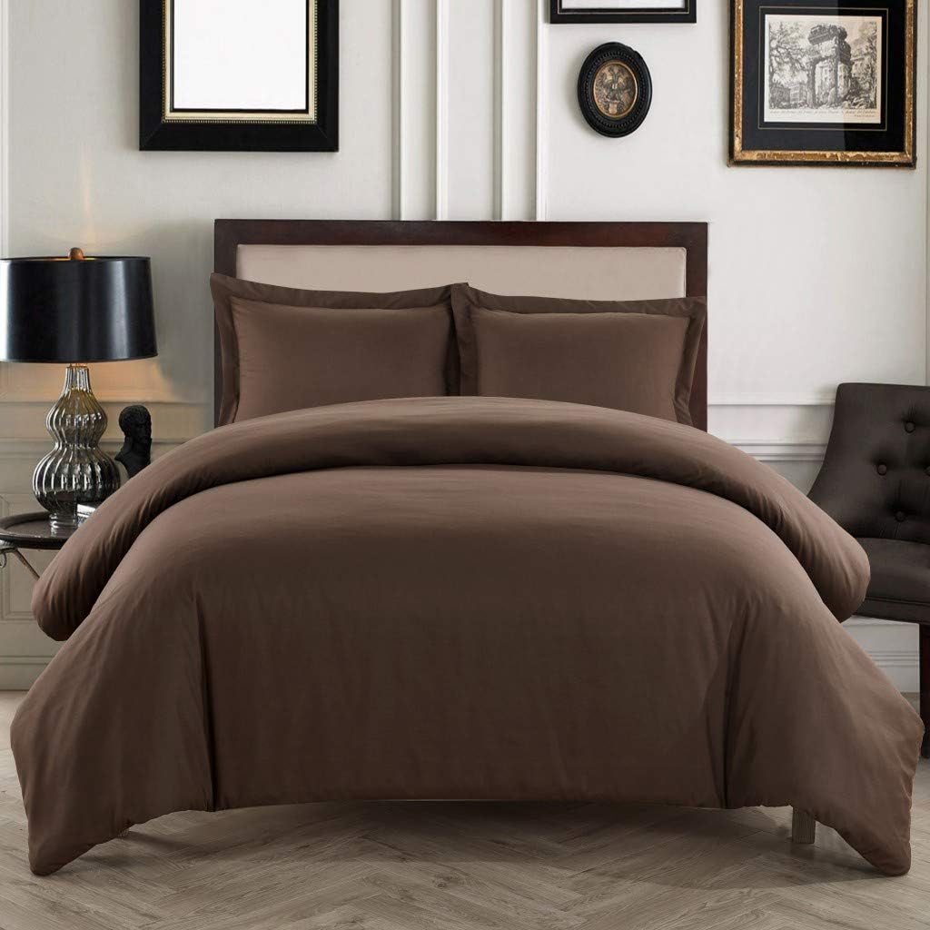 Luxury 3 Piece Duvet Cover and Sham Set with Zipper Closure Ties - Premium 1800 Ultra-Soft Brushed Microfiber - Soft, Wrinkle Resistant and Easy Care(Full/Queen, Chocolate Brown)