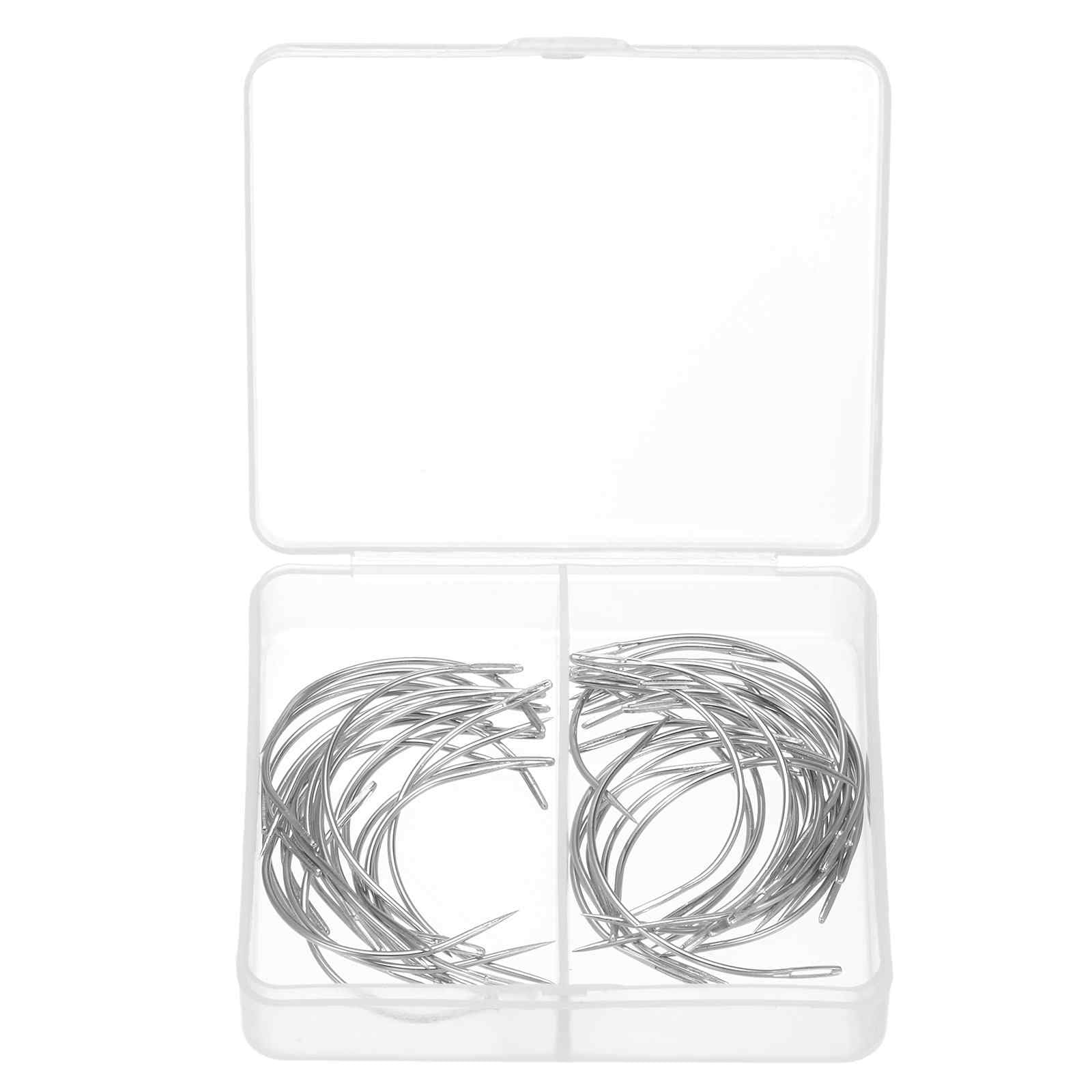 HARFINGTON 50 agujas curvadas de 2 pulgadas, 2.5 pulgadas, agujas de coser tipo C, para hacer pelucas, tapicería, ojo grande para alfombras, cuero, lona, reparación, bloqueo de tejido