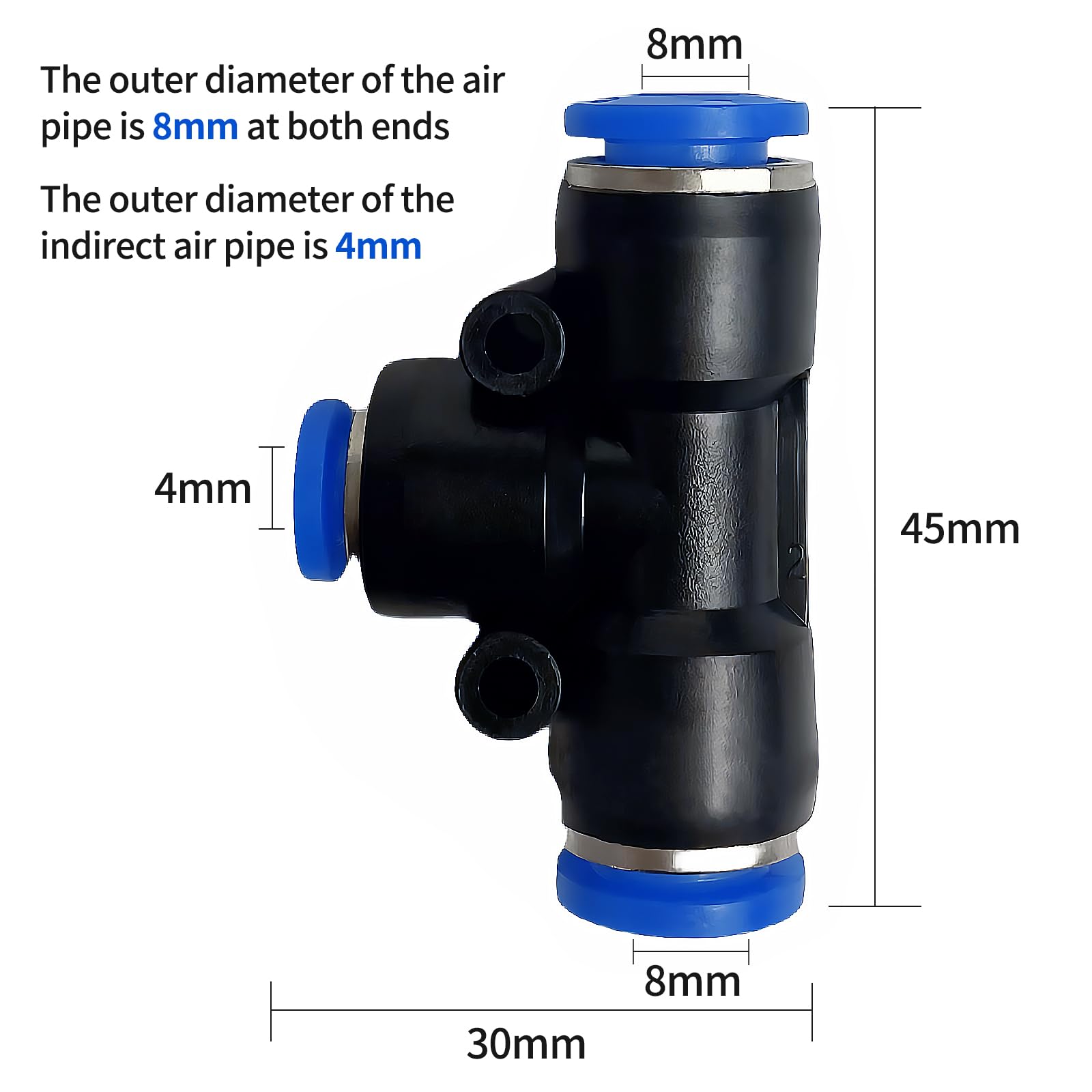 PEG 8-4-8 mm typu T 3-drożne szybkozłącza pneumatyczne, 100 sztuk