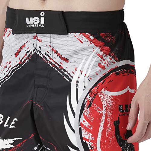 Image of USI Universal MMA Shorts for Training & Kickboxing, 411HB Unbeatable Shorts Tuf Stretch Fighting Shorts for Martial Arts, Cage Fight, Muay Thai, BJJ, Boxing (M, Black /Red)