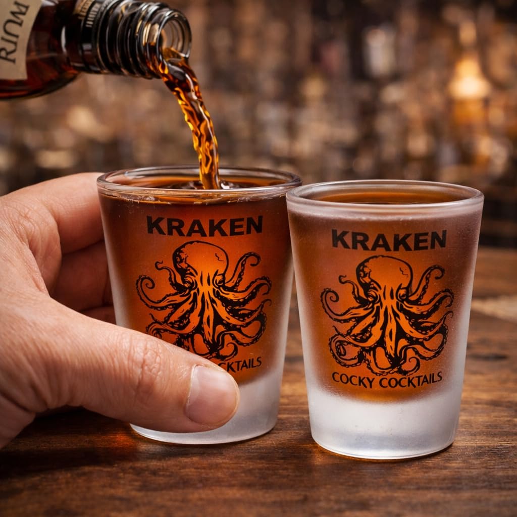 Cocky Cocktails - Bicchierini da shot dritti Kraken Rum (confezione da 2)