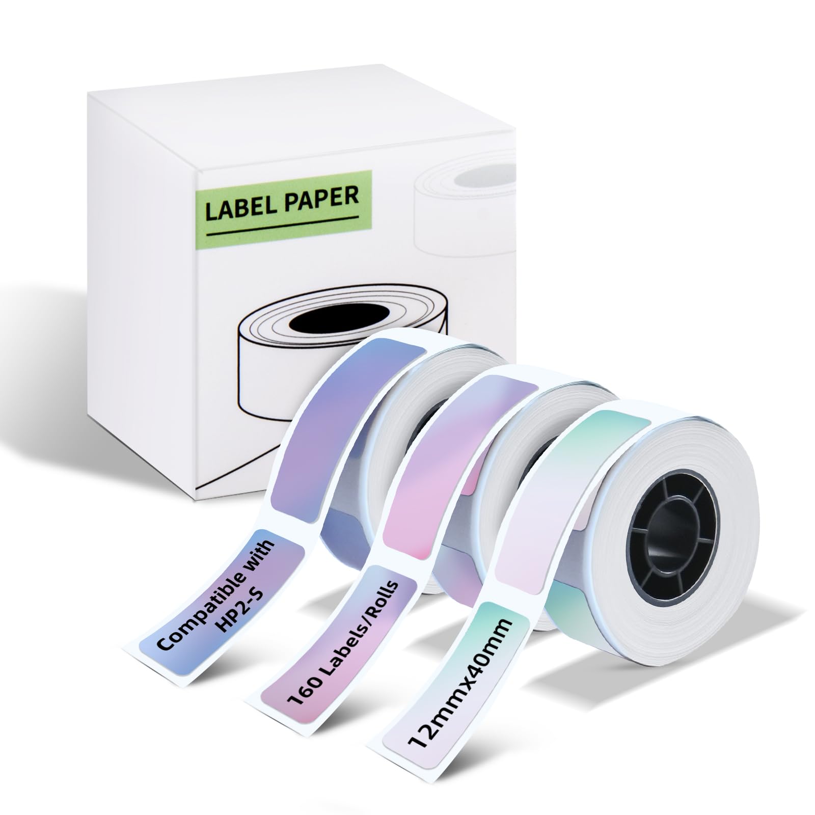 3 Rolls Label Maker Tape, 12x40mm Label Printer Paper, Self-Adhesive Thermal Labels Paper Tape, Labels Stickers Compatible with HP2 HP3 HP4 HP6