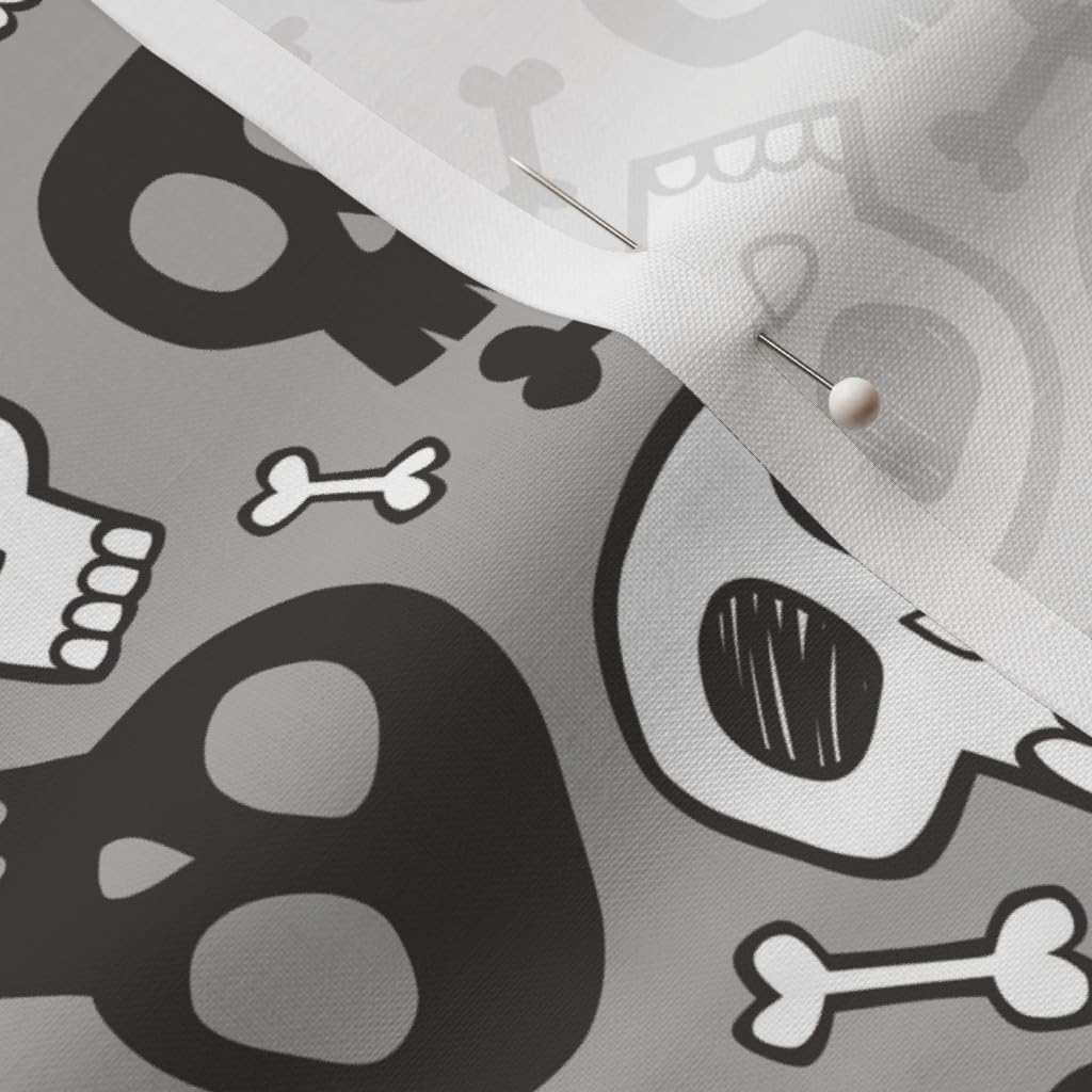 Spoonflower Fabric - Skulls Bones Halloween Black White Gray Skull Skeleton Printed on Petal Signature Cotton Fabric by The Yard - Sewing Quilting Apparel Crafts Decor