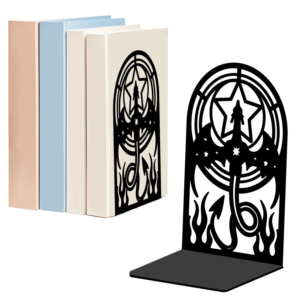 WADORN 1 Pair Divination Dragon Metal Decorative Bookend for Shelves, Heavy Duty Book Ends Creative Non-Skid Books Holder Stand Black Book Support Stoppers for Desk Office Home, 4.7x3.5x7 inches