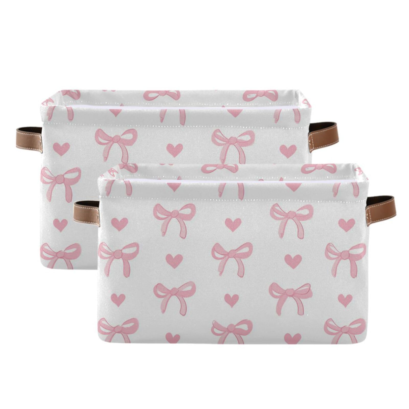 Aslsiy Storage Basket Cute Coquette Pink Bow Nursery Bins White Baby Box Canvas Clothes Shelf Basket Laundry Hamper 2 Pcs