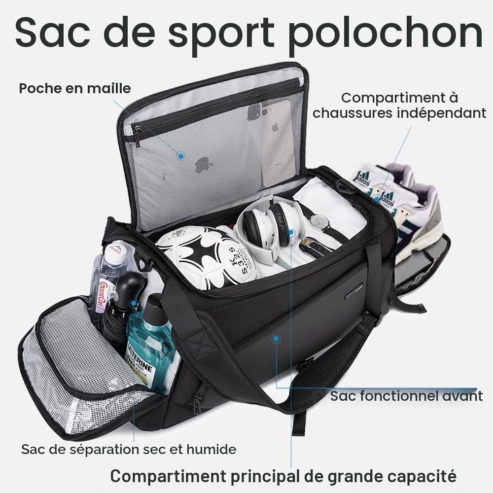 BANGE Sac de Sport pour Homme, Sac à Dos de Sport avec Poche de départ sèche et Humide avec Compartiment à Chaussures, Sac de Sport pour Voyage à Courte Distance pour Homme Femme…