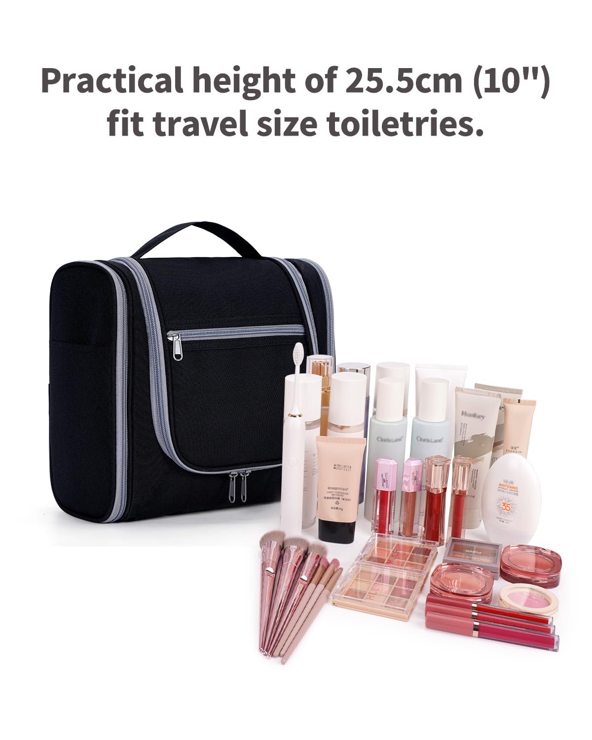 Narwey Neceser Mujer Bolsa de Aseo Colgante, Organizador de Maquillaje Neceser Viaje para Hombre y Mujer Accesorios de Viaje (Negro(Grande)) — view 5