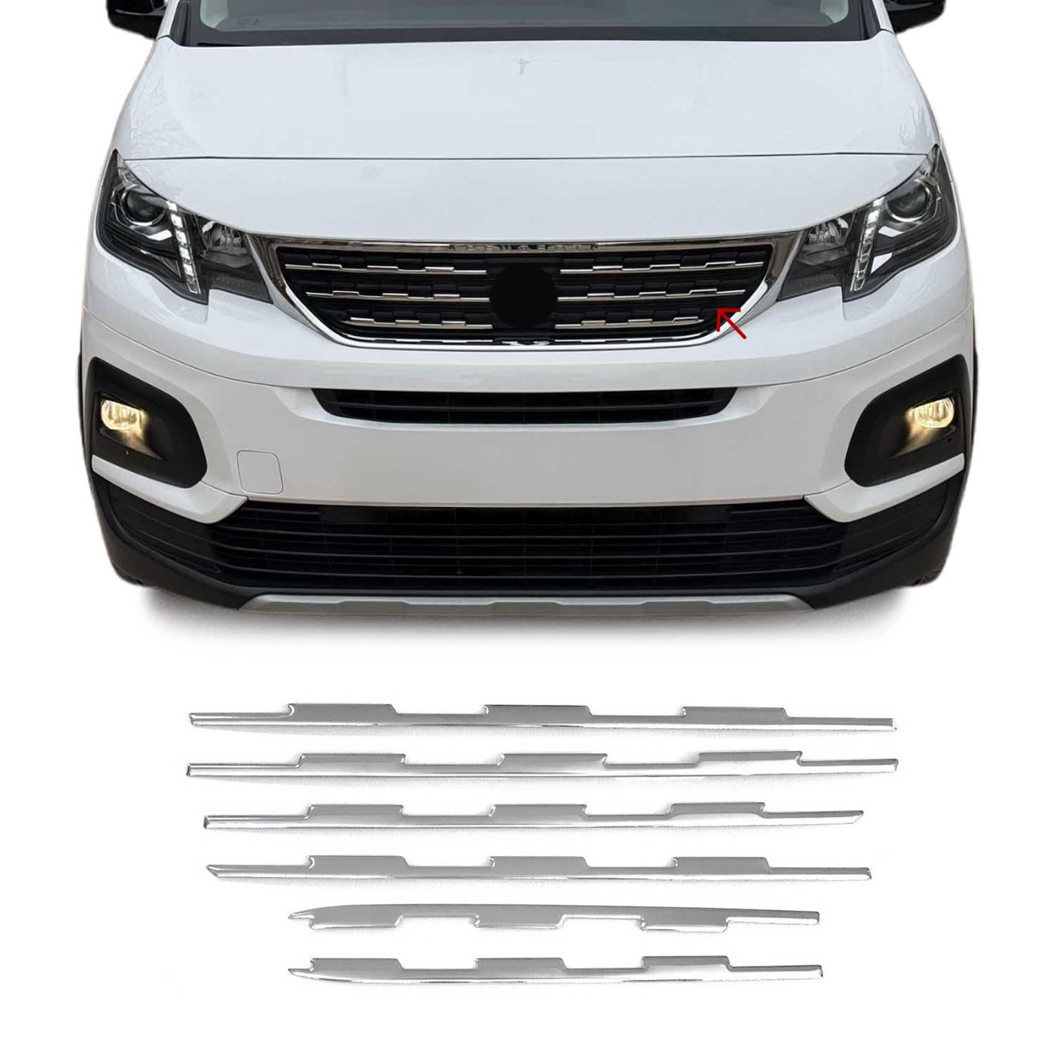 Moulure de Grille de Calandre Compatible avec Peugeot Rifter 2018-2026, Garniture Baguette de Calandre en Acier Inoxydable Argent