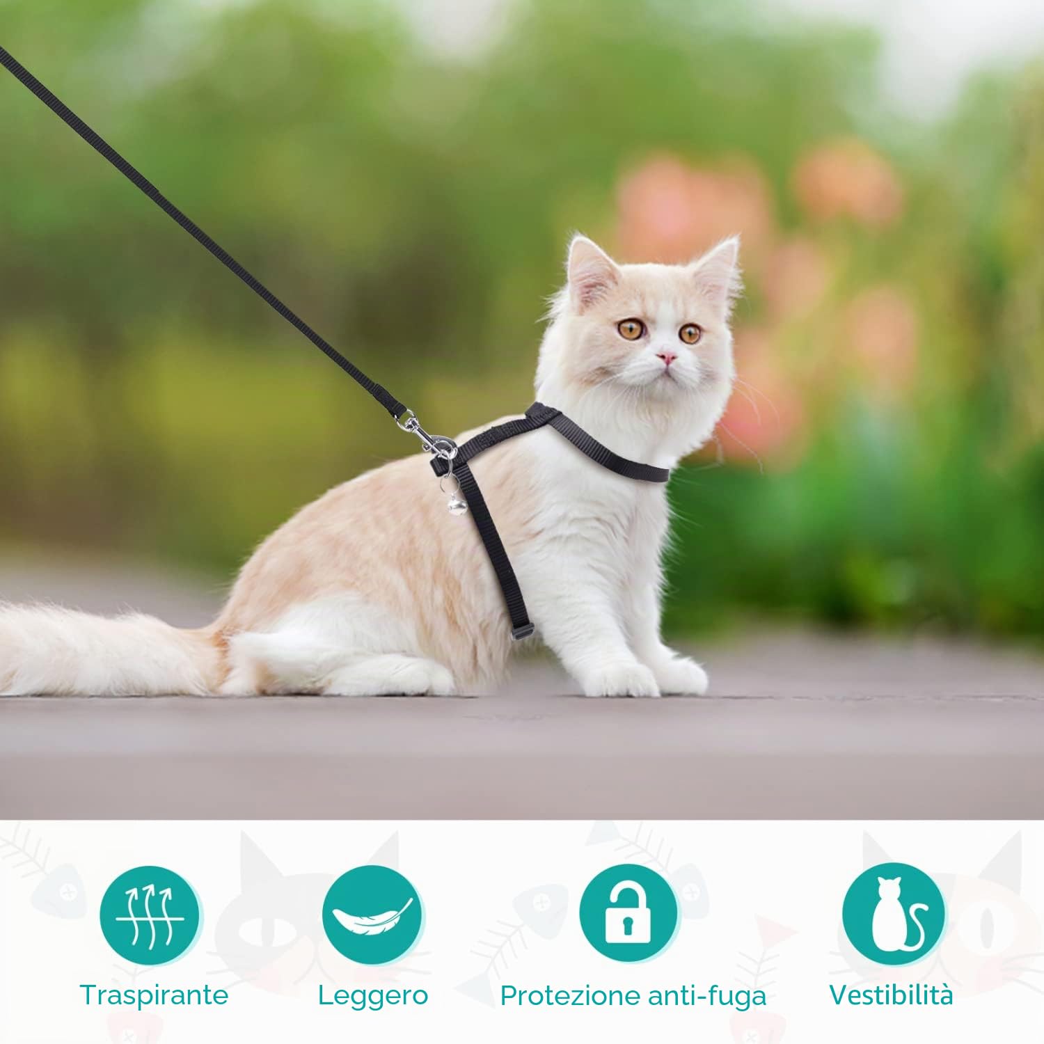 Nobleza Pettorina per Gatti con Guinzaglio Integrato, Imbracatura Regolabile per Gatti Piccoli e Cuccioli, Nero, Size W1.0*L120cm