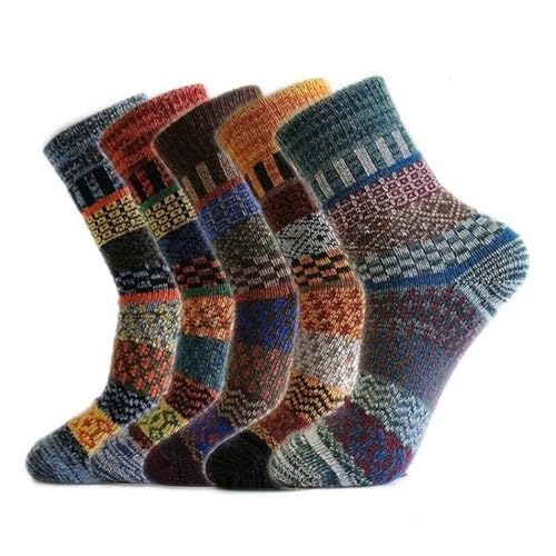 zfyanssee 5 Pairs Mens Thermal Socks, Thick Warm Breathable Crew Socks for Winter (colorful A)