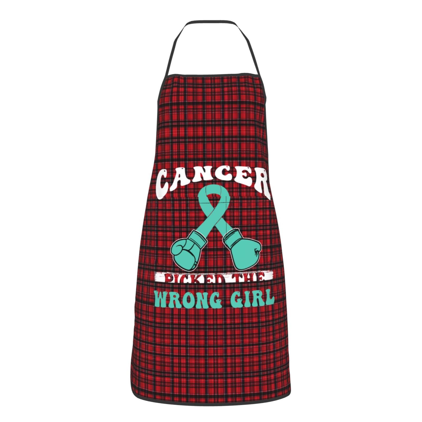 nopicsn Cancer Picked The Wrong Girl Ovarian Cancer Apron for cooking with Pockets Women Men Kitchen Chef Funny Aprons