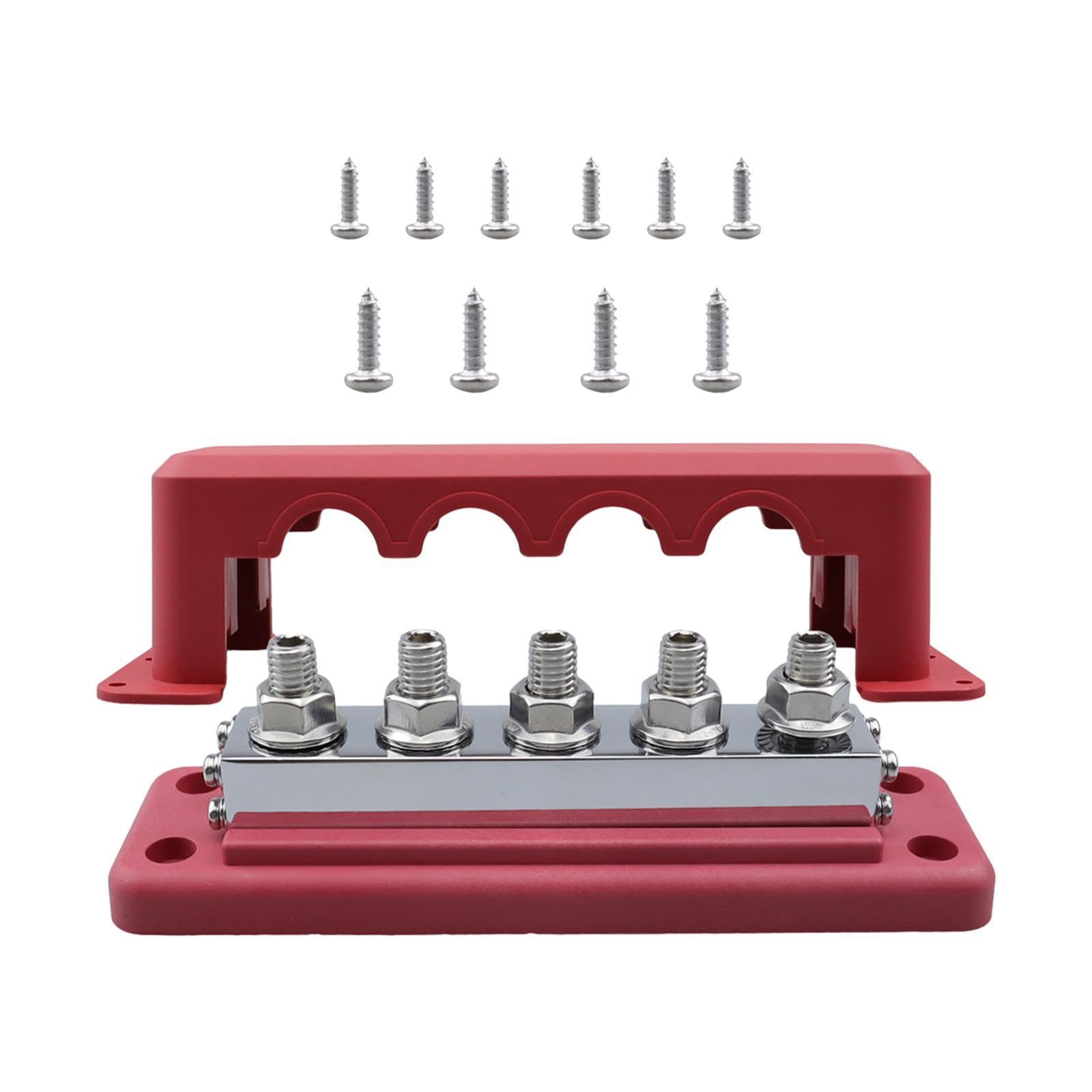 Neaxgeandx Red, 18X5.2x5.4 Cm Bus Bar 300V 600A 5 Post Power Distribution Block For Marine Boat Yacht
