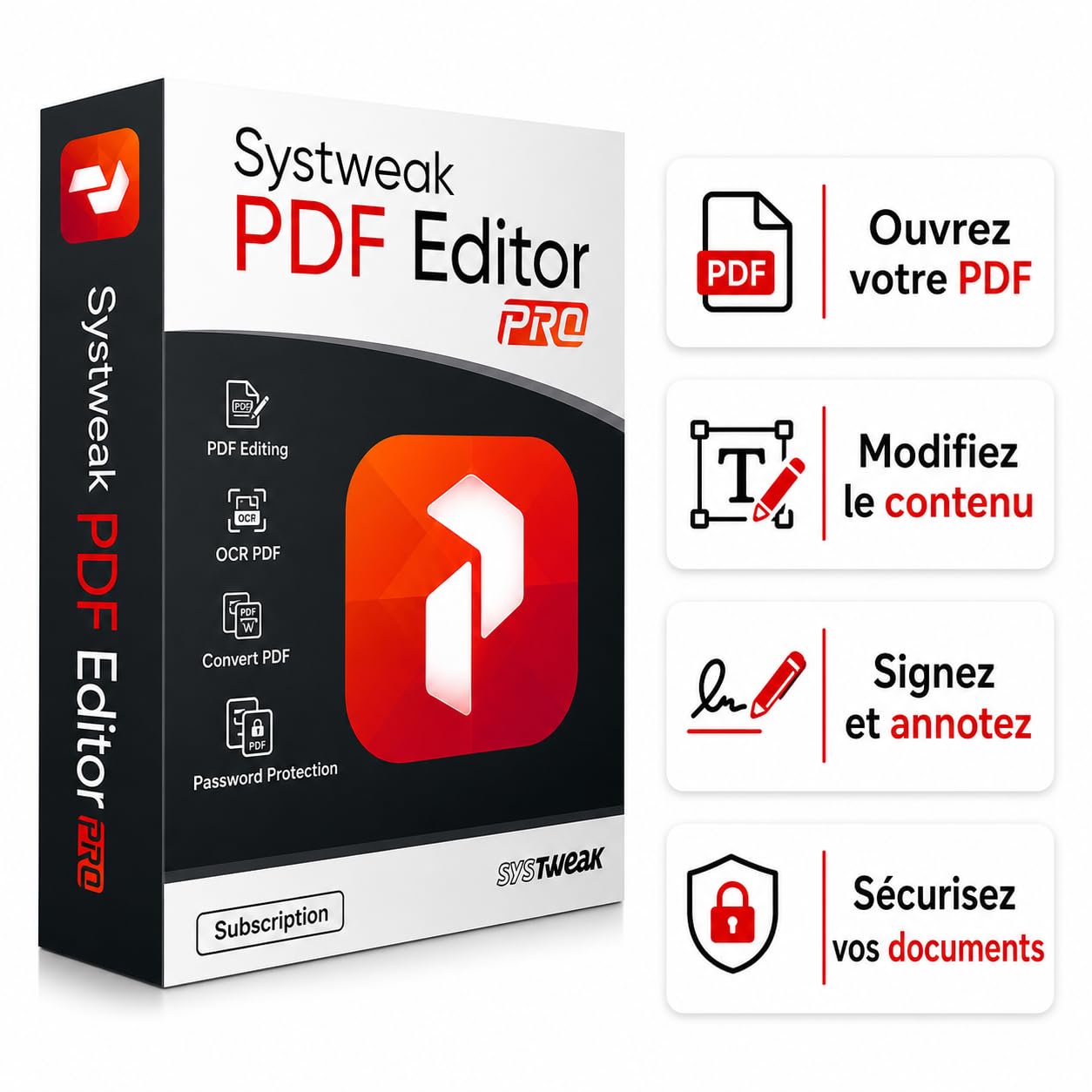 Systweak PDF Editor compatible avec Windows - Licence 1 PC / 1 an - Modifier, convertir, signer, protéger, fusionner et diviser des PDF - Expédié par Amazon, aucun CD requis
