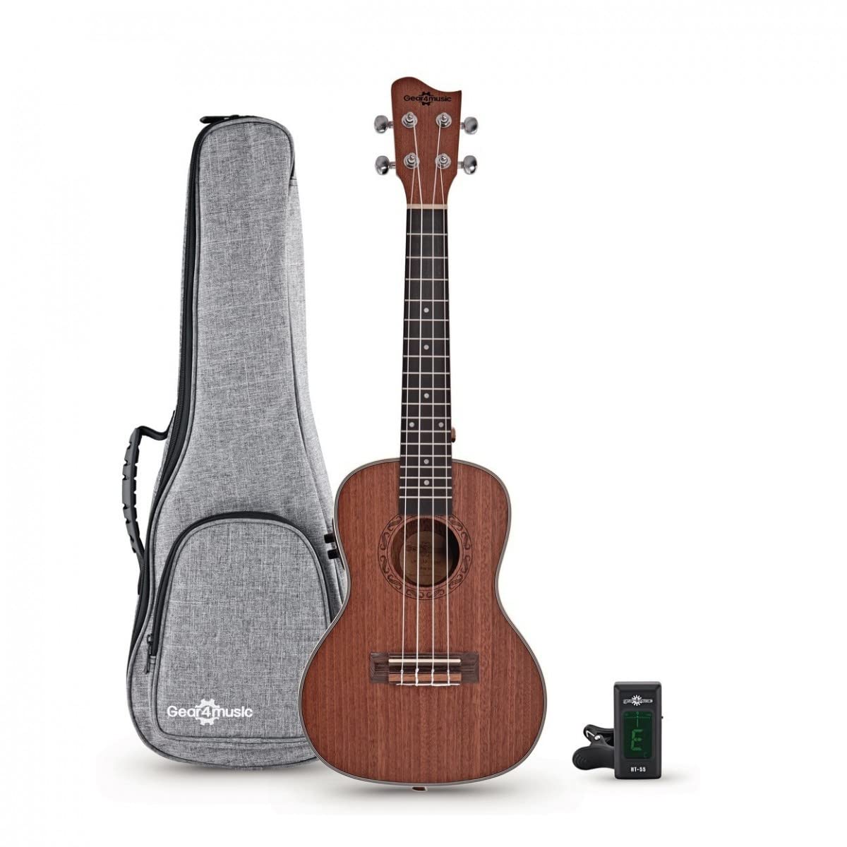 Gear4music Ukulele Concerto Elettroacustico per Principianti Adulti - Ukulele Elettrico Amplificato Kit | Pacchetto Principiante Elettroacustico, Preamplificatore Hartwood per un Tono Amplificato Fantastico, Concert, Custodia