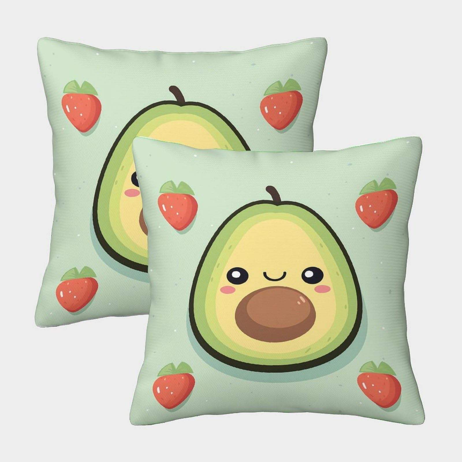 QFVANSIYO Cute 3D Printed Avocado Strawberry Pillowcase Microfiber Bedroom Decor Avocado Pillow Cover Soft for Adults Teens 40x40cm