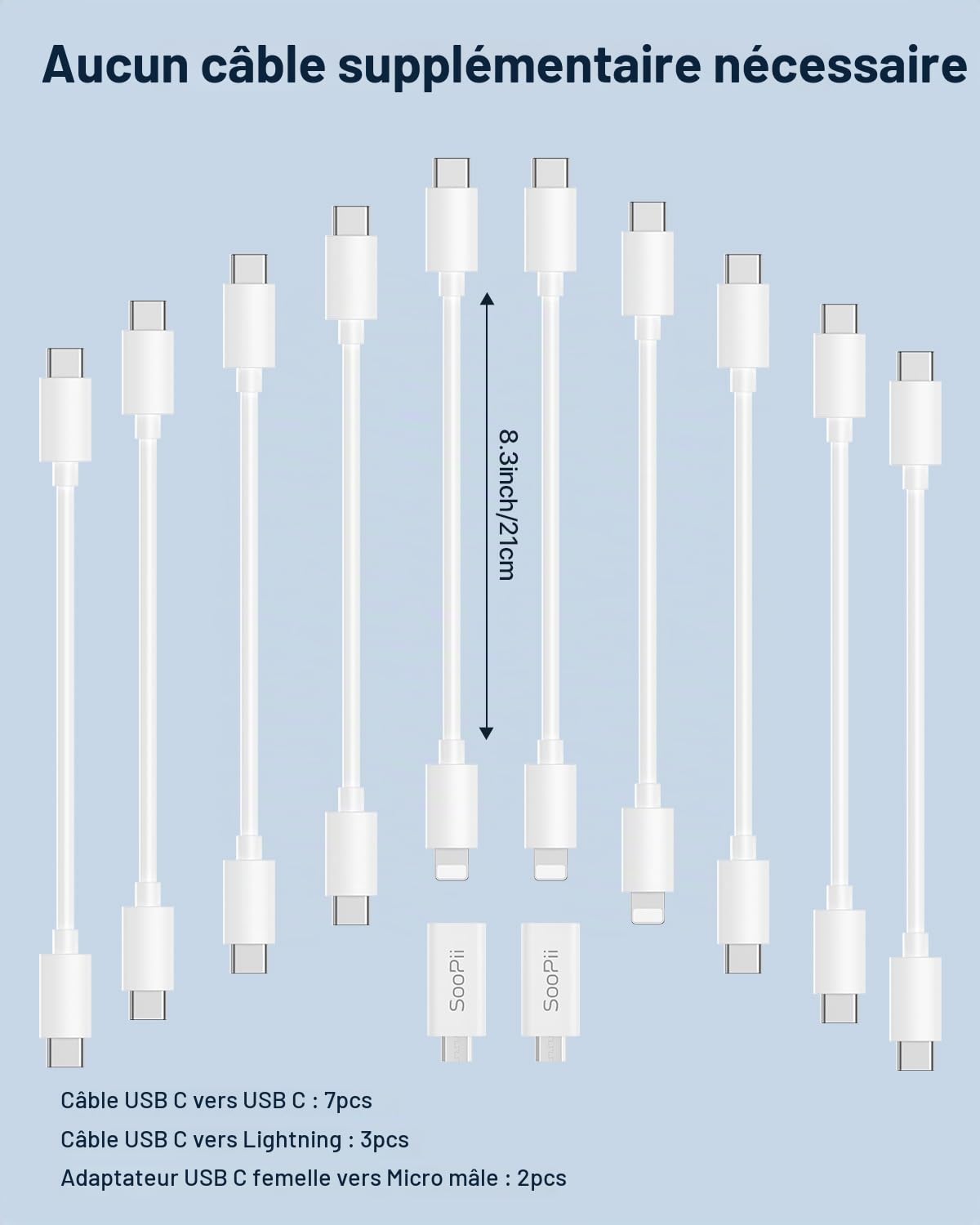 SooPii Station de Charge Rapide 100W 10 Ports USB-C PD, Blanc