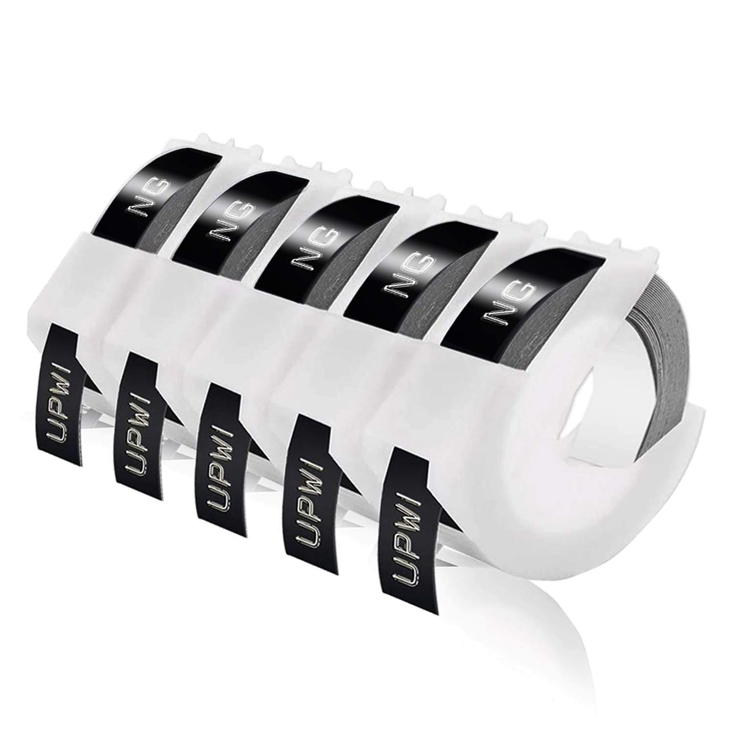 5-Roll Replacement for Dymo Embossing Tape Black 9mm x 3m Retro Self-Adhesive 3D Embossed Label Work with Motex and DYMO Omega and Junior Embossing Label Maker