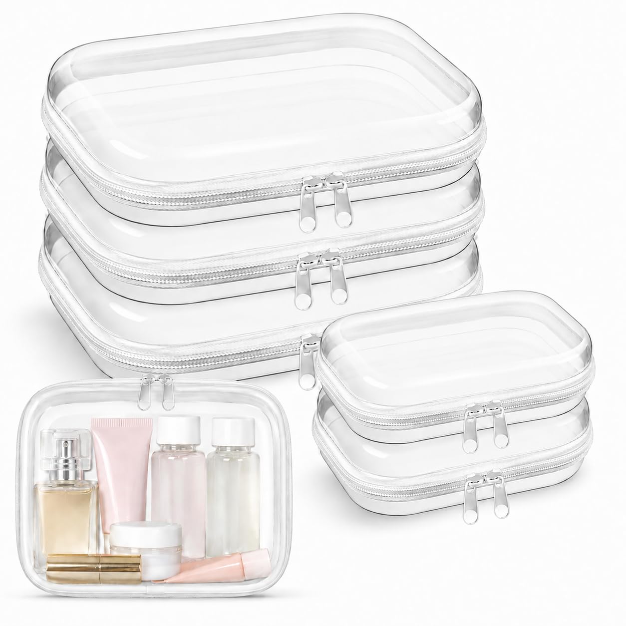 Lot de 6 Trousse de Toilette Transparente Rigides avec Fermeture Éclair, Pochette de Rangement de Voyage Étanche, Trousse de Toilette Approuvée TSA, Sac Cosmétique Clair pour Vacances, Salle de Bain