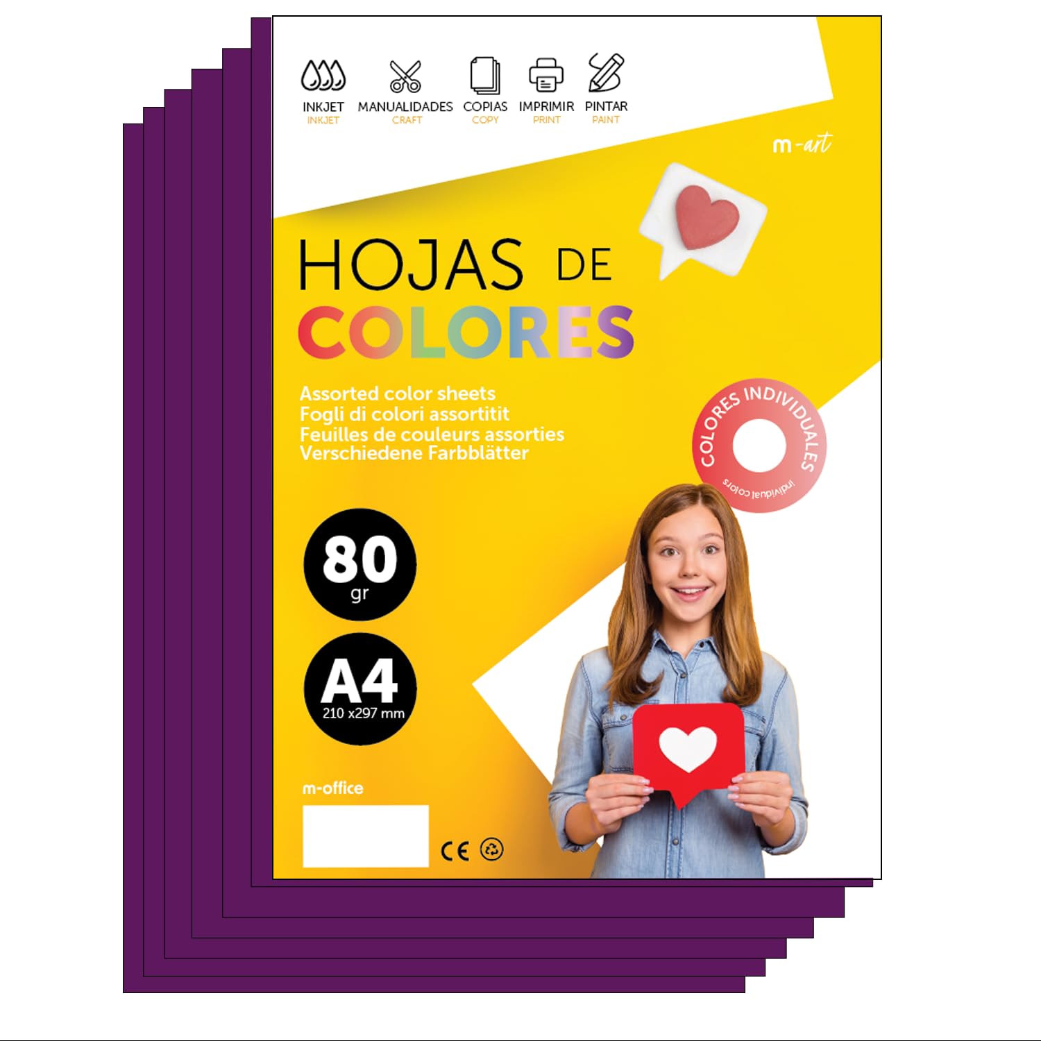 Buntes Papier A4 80g für Drucker & Basteln, Farbige Blätter für Kinder, Kreativprojekte, Karten & Schule M-office (500 Blatt, Gold)
