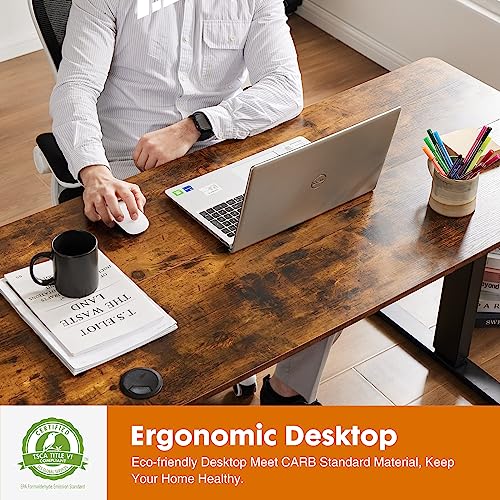 Electric Standing Desk With Drawer 48 X 24 Inch Stand Up Desk With Storage Height Adjustable Desk Sit Stand Desk Black Frame/Rustic Brown Top Ergonomic Rising Desk Computer Workstation For Office #TOP4