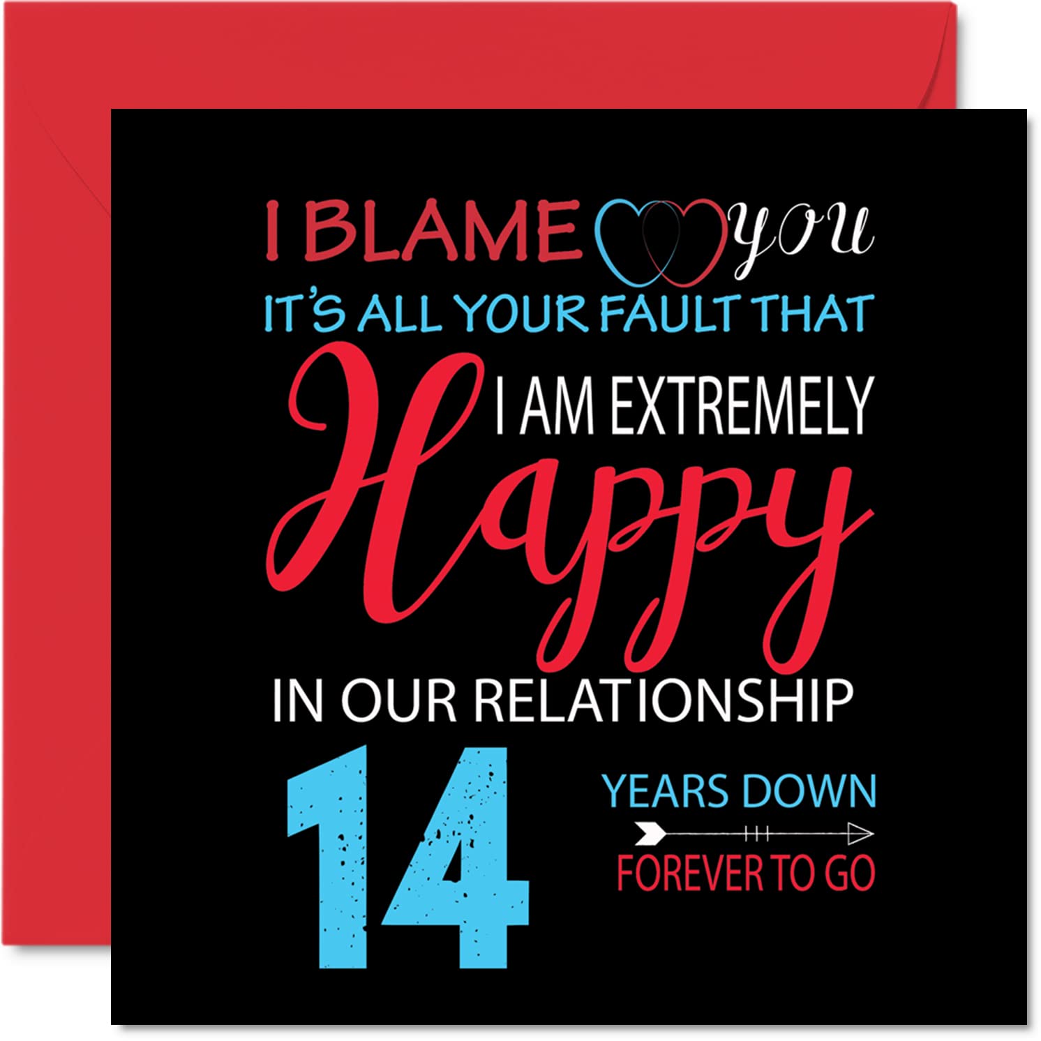 Funny 14th Anniversary Card for Husband Wife - Your Fault I'm Extremely Happy - Happy 14th Wedding Anniversary Card for Partner, 145mm Greeting Cards Anniversaries