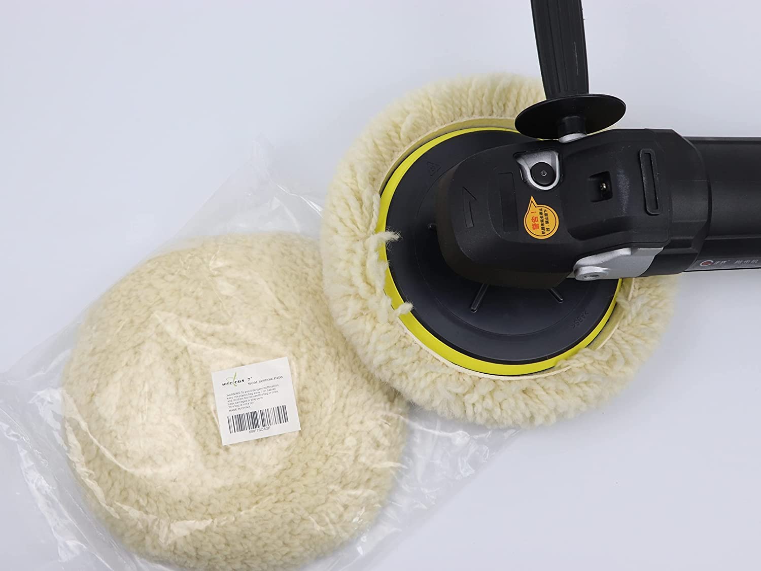 Woolous Tampone per Lucidatura in Lana da 7 Pollici - Gancio e Passante Tampone per Lucidatura in Pura Lana Cofano per Levigatura Lucidatrice per Mobili Auto Moto