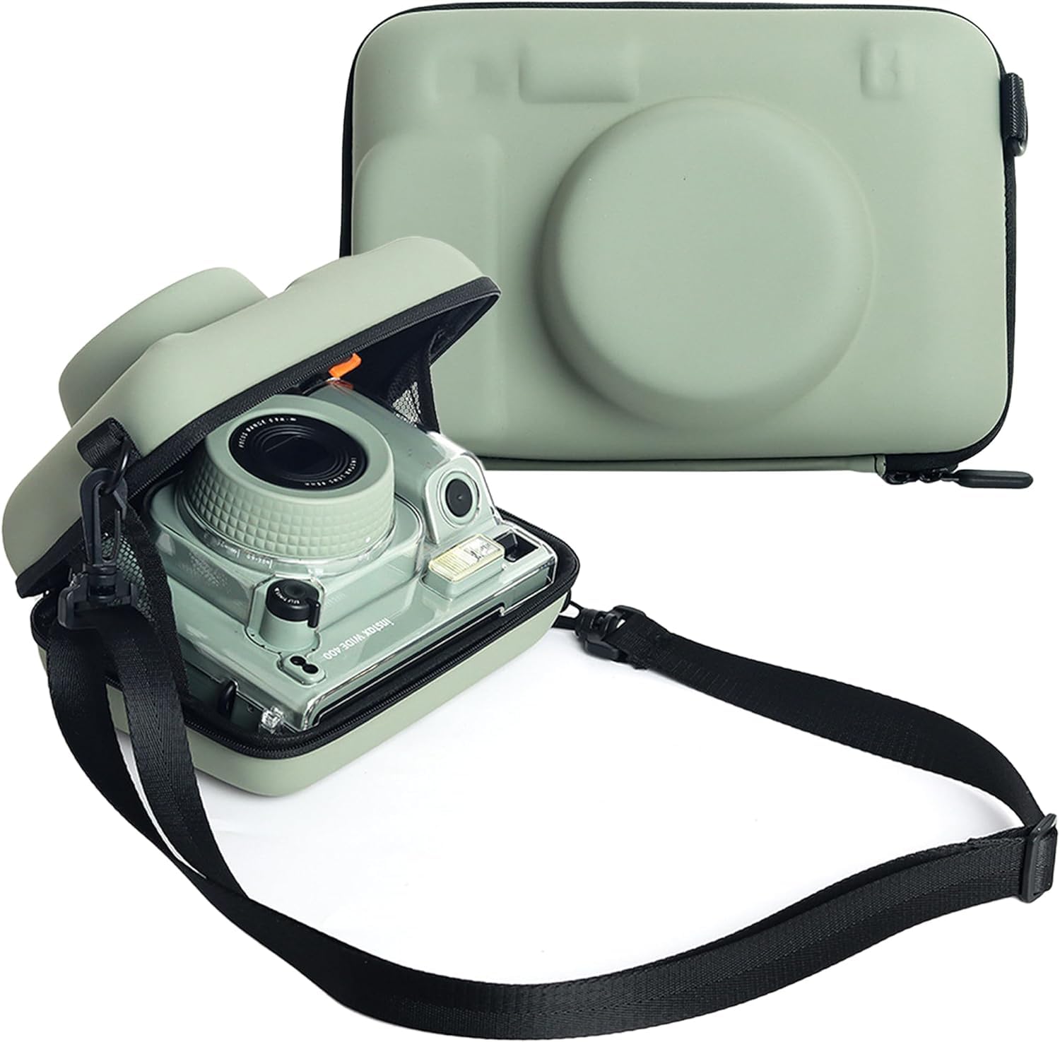 Zenko Instant Camera Protective Case Compatible with Fujjifilm Insta-x Wide 400/300/210/LOMO and Accessories, Hard Shell Shockproof Carrying Case with Mesh Pouch Removable Adjustable Strap (Green)-image-36