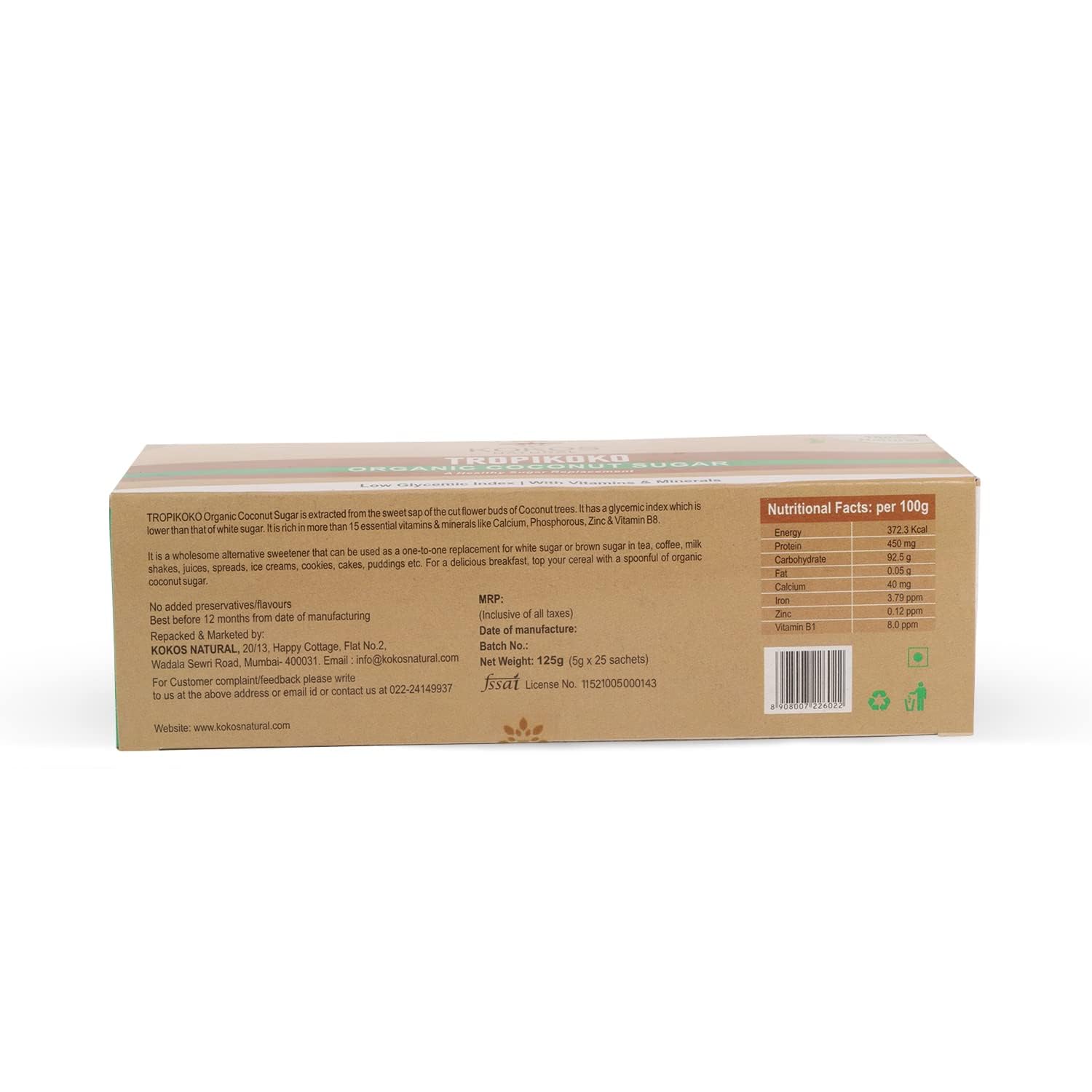 KoKos Natural Organic Coconut Sugar Sachets - 25 x 5 Gm Sachets, Low Glycemic Index Sugar, Unrefined and Non-Refined Ideal for Baby Foods, Baking, & Diabetic Diets - Healthy Sugar Alternatives - Image 3 thumbnail