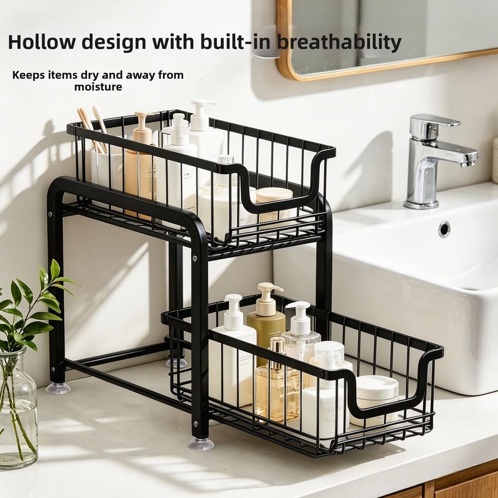 Étagère de rangement compacte pliable sous évier à 2 étages en