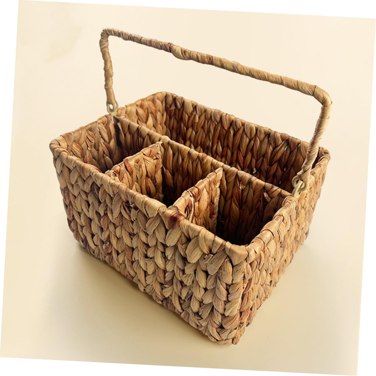 VALICLUD Multi-compartment Straw Basket Desk Organizer Kitchen Storage Woven Cutlery Holder Handle