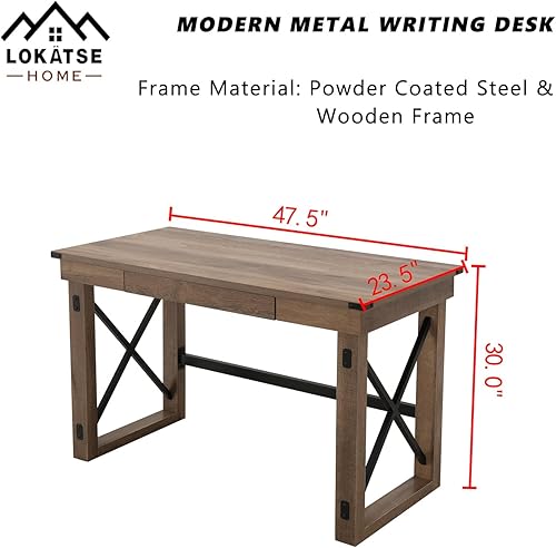 Miniatura 3 de LOKATSE HOME Mesa moderna para computadora para oficina en casa, escritorio de madera y metal con cajón, natural