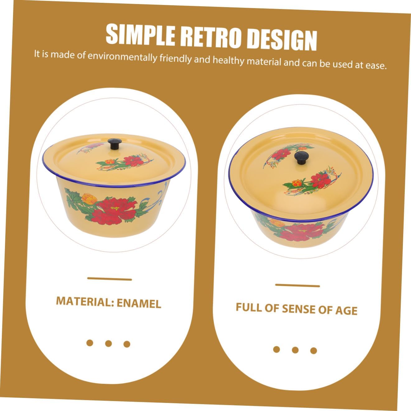 HOMSFOU Vintage Enamel Mixing Bowl 1.4l with Lid 19.5cm Retro Enamelware Oil Pot Serving Bowl Suitable for Home Kitchen