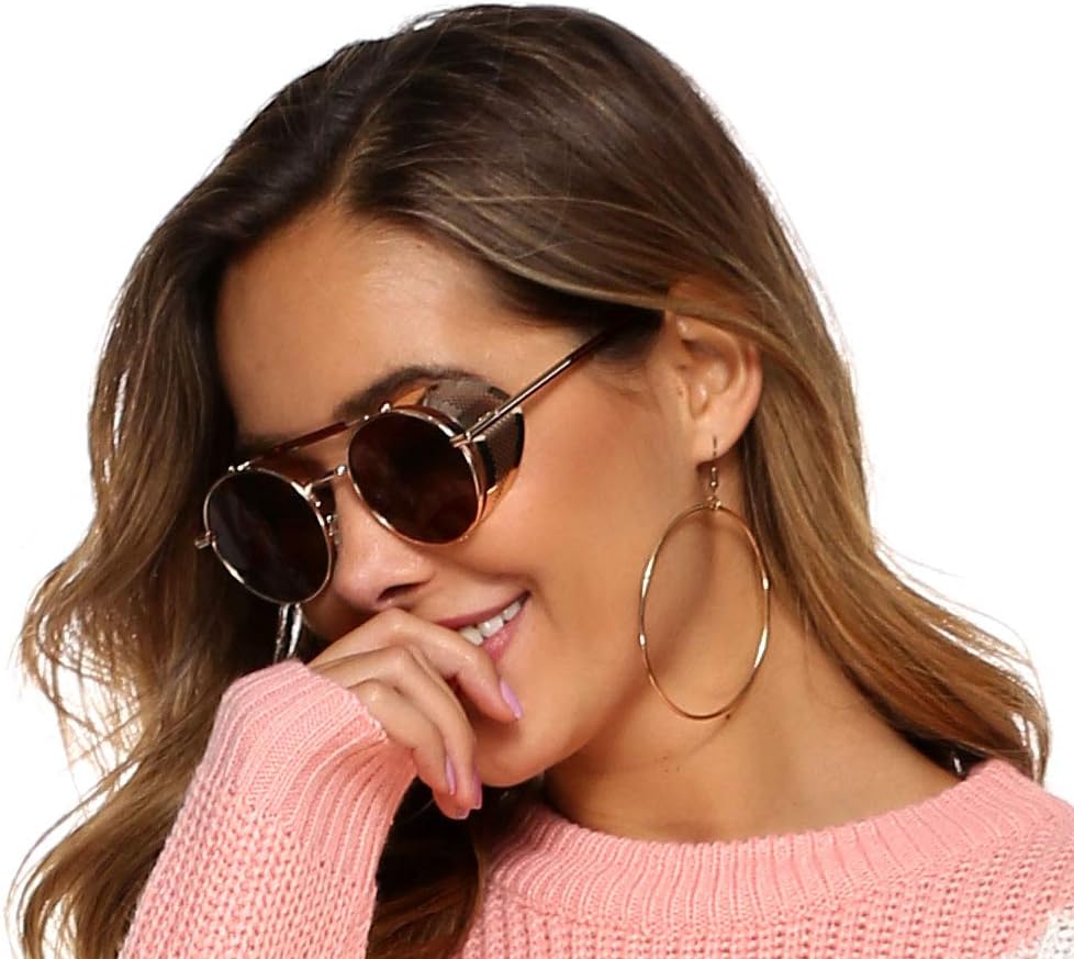 FEISEDY Steam Punk Sunglasses for Men Women Side Shield Round Steampunk Vintage Glasses Shades B2518 - Image 7