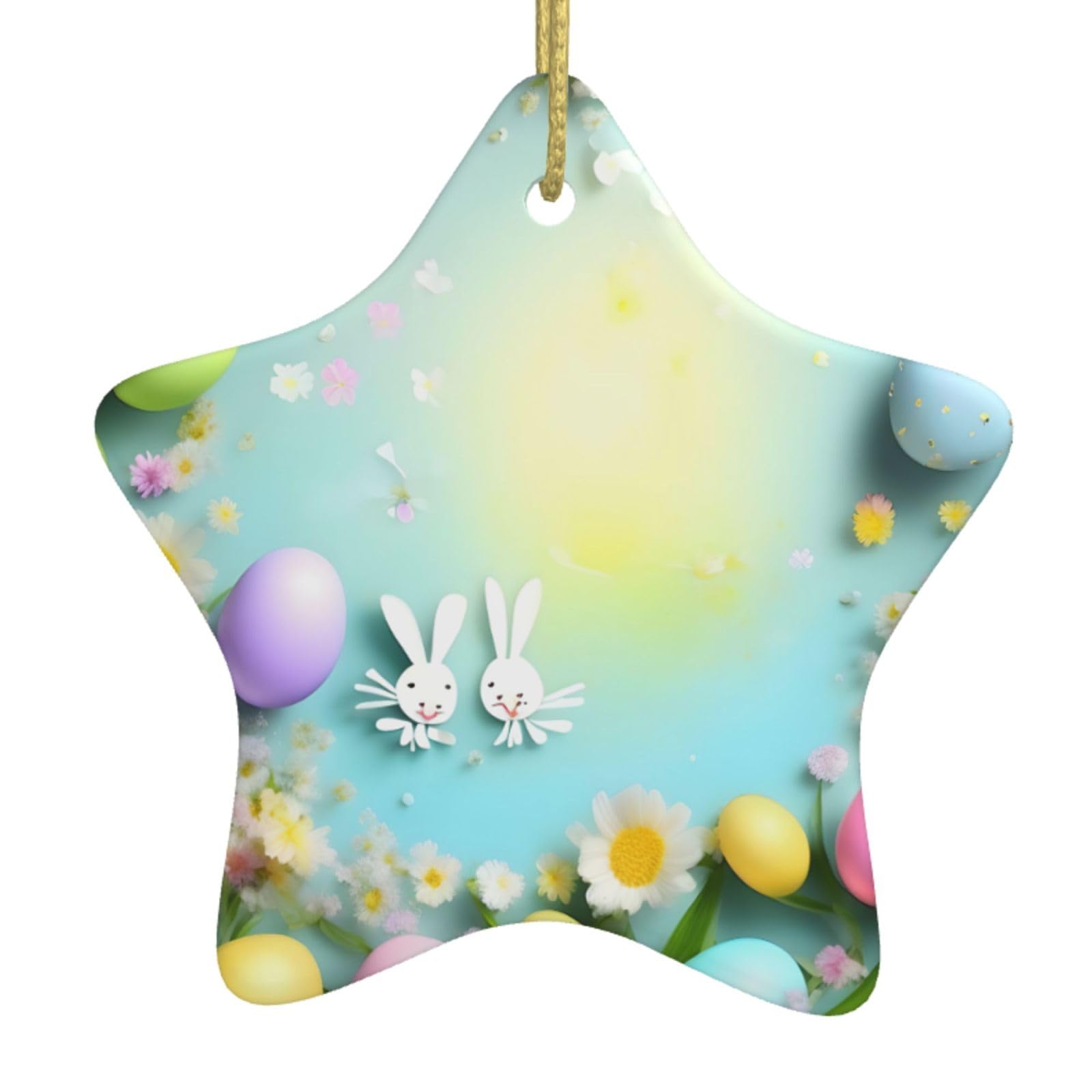 Nbtghga White Spring Happy Easter Holiday Print Christmas Ornaments, Ceramic Hanging Ornament, Round Shape Decorations