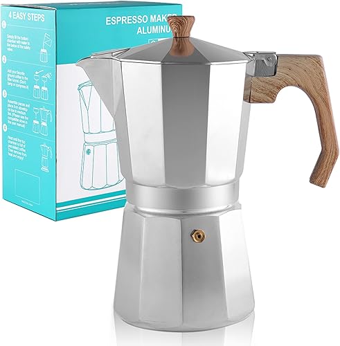 Miniatura 2 de wedrink Cafetera de café expreso de aluminio para estufa, olla de moka de 9 tazas, cafetera cubana con 1 filtro y 3 sellos de junta de silicona de