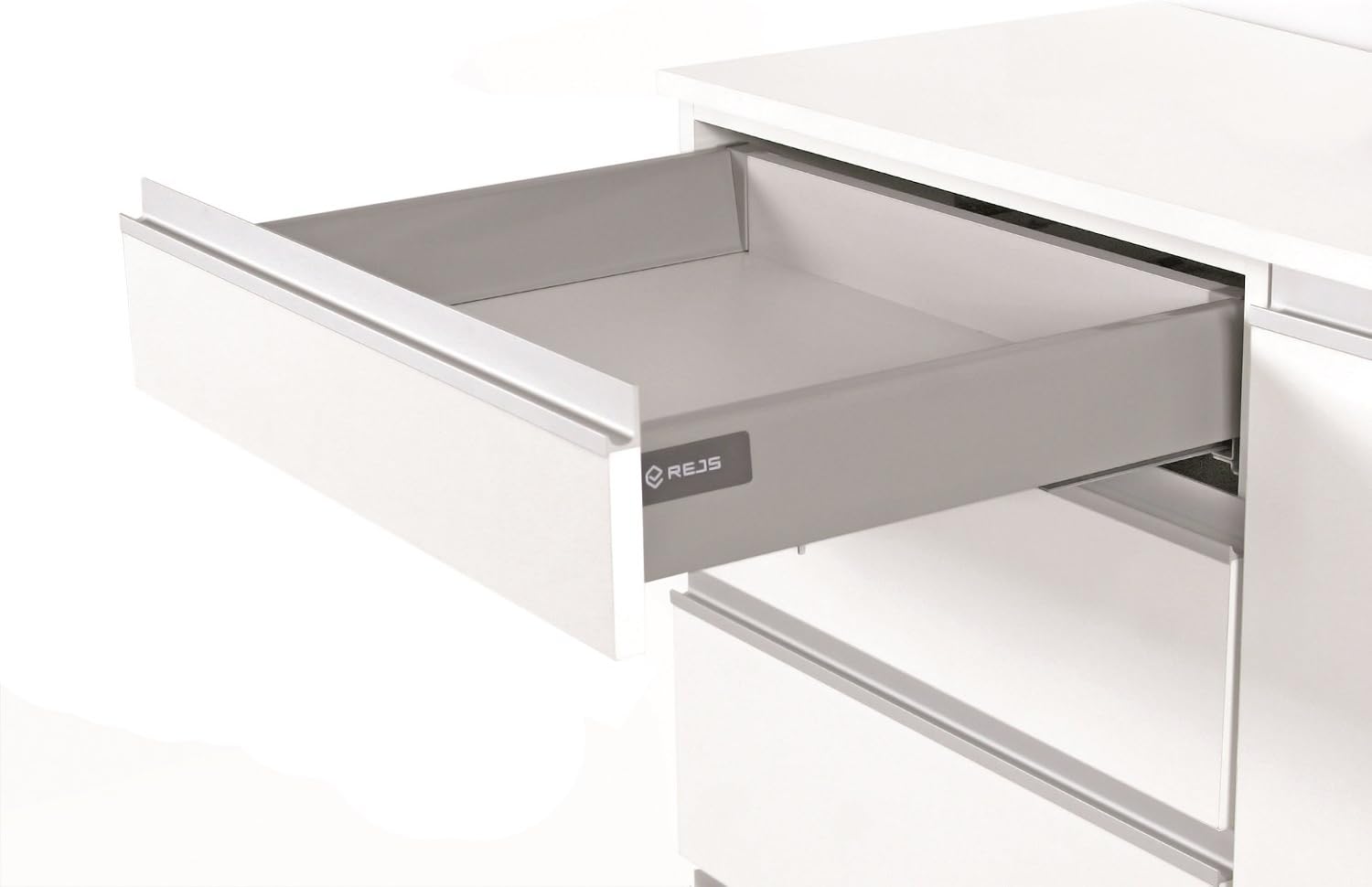 Soft Close Kitchen Drawer Runners System L - 300 - Comfort Box by Rejs Round top Rail (H = 86mm, Silver)