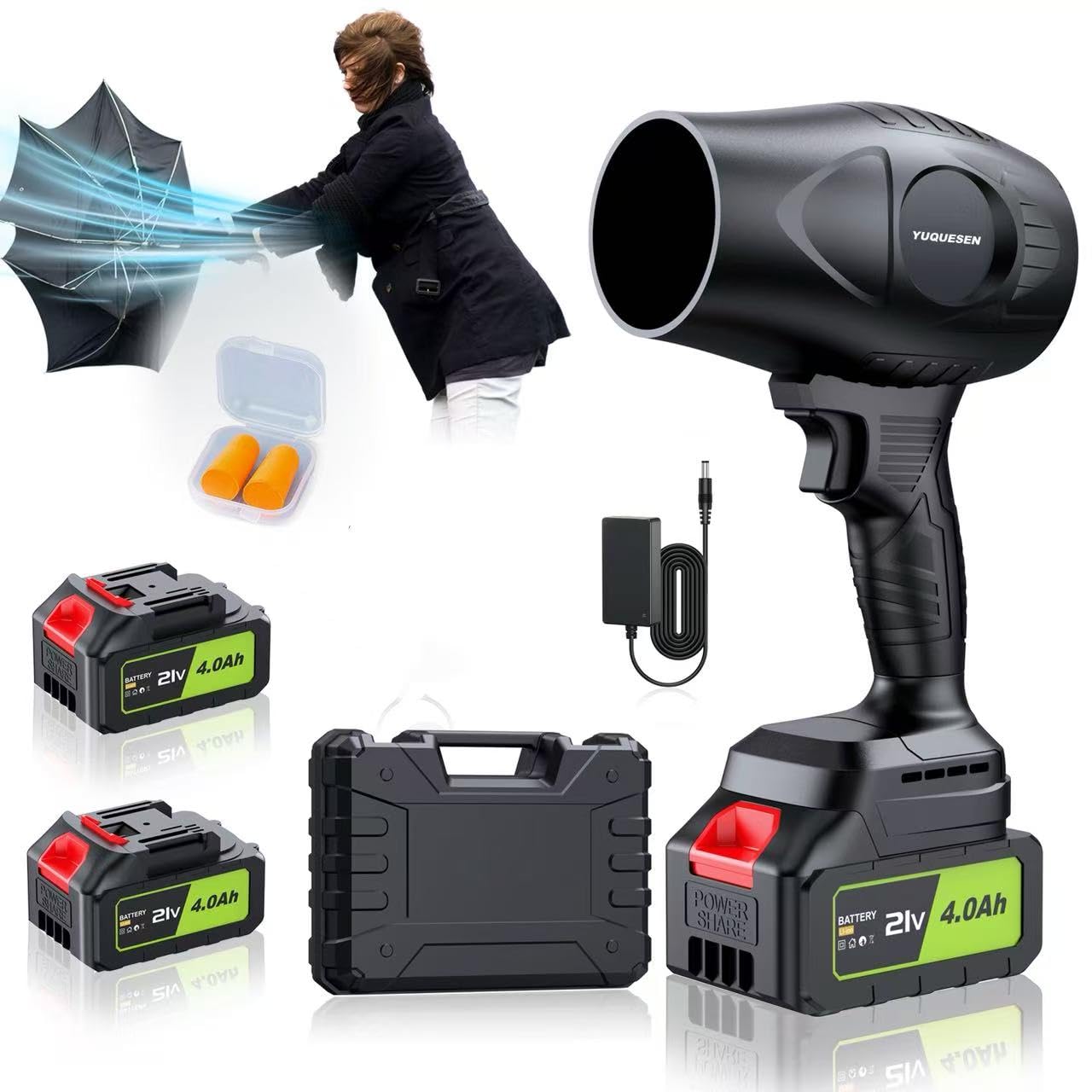 Electric Cordless Leaf Blower 300000RPM Handheld Leaf Blower 2 X 4.0Ah Batteries and Charger Included, Lightweight Leaf Blowers for Patio Cleaning, Lawn Care, Blowing Leaves and Dust, Black