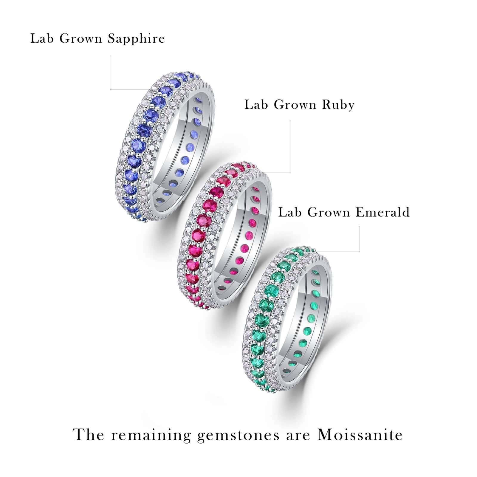 Ringe Frauen Cool, Ring Schlicht Eleganter Ring mit 0,87 Ct Labor Saphir und Moissanit Silber 18K Weißgold Größe 47 (15.0)