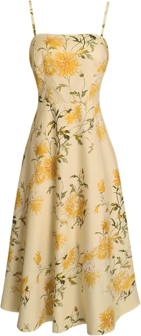 RIHOAS Womens Casual Elegant Spaghetti Strap Sweetheart Neck Midi Dress Vacation Beach Split Party Dresses