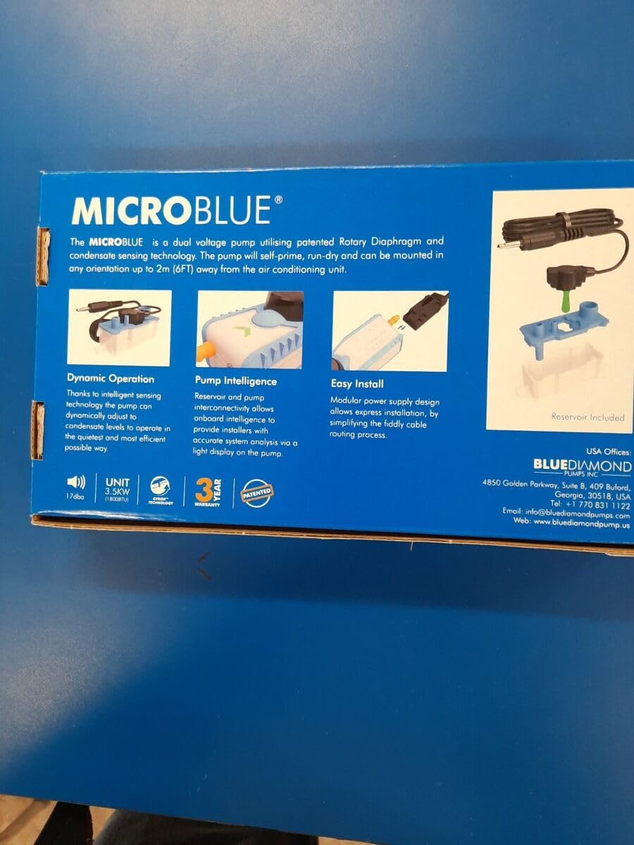 Blue Diamond MicroBlue X86003 Condensate Pump W/Reservoir 110-230V 1.3 GPH- For Mini Split Applications