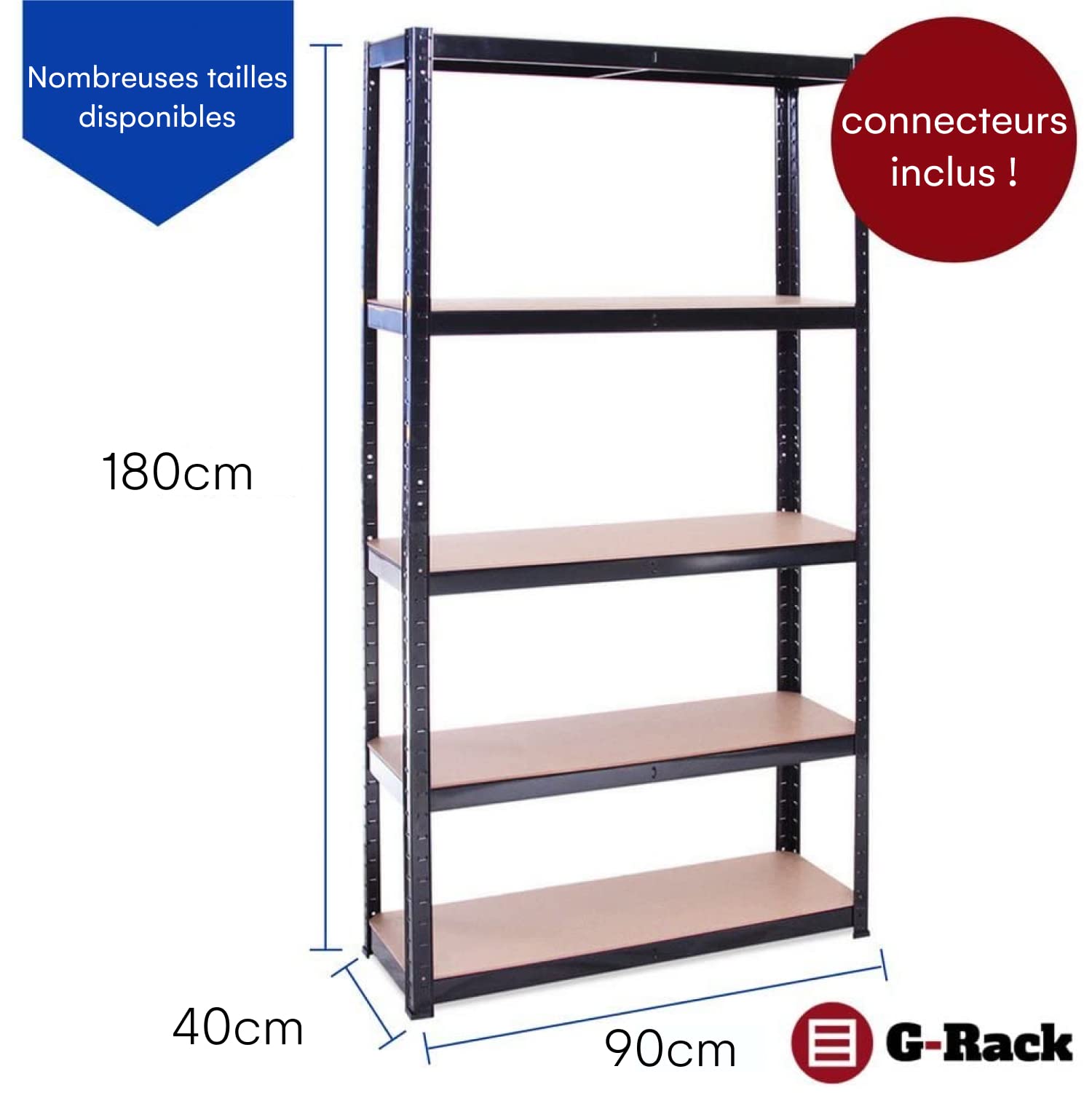 Rangement Garage: 180 cm x 90 cm x 40 cm | Noir - 5 Niveaux | 175 kg par Tablette (Capacité Totale de 875 kg) | Garantie de 5 Ans