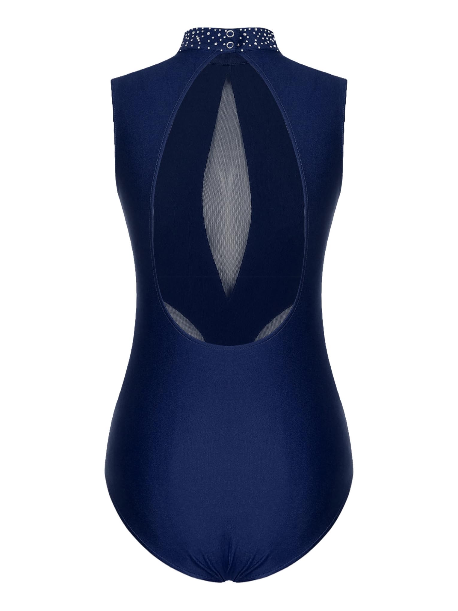 Maillot de Patinaje Artístico Danza Ballet para Mujer Adulto Brillantes Leotardo Gimnasia Rítmica Body sin Manga Retazos de malla Mono de Baile