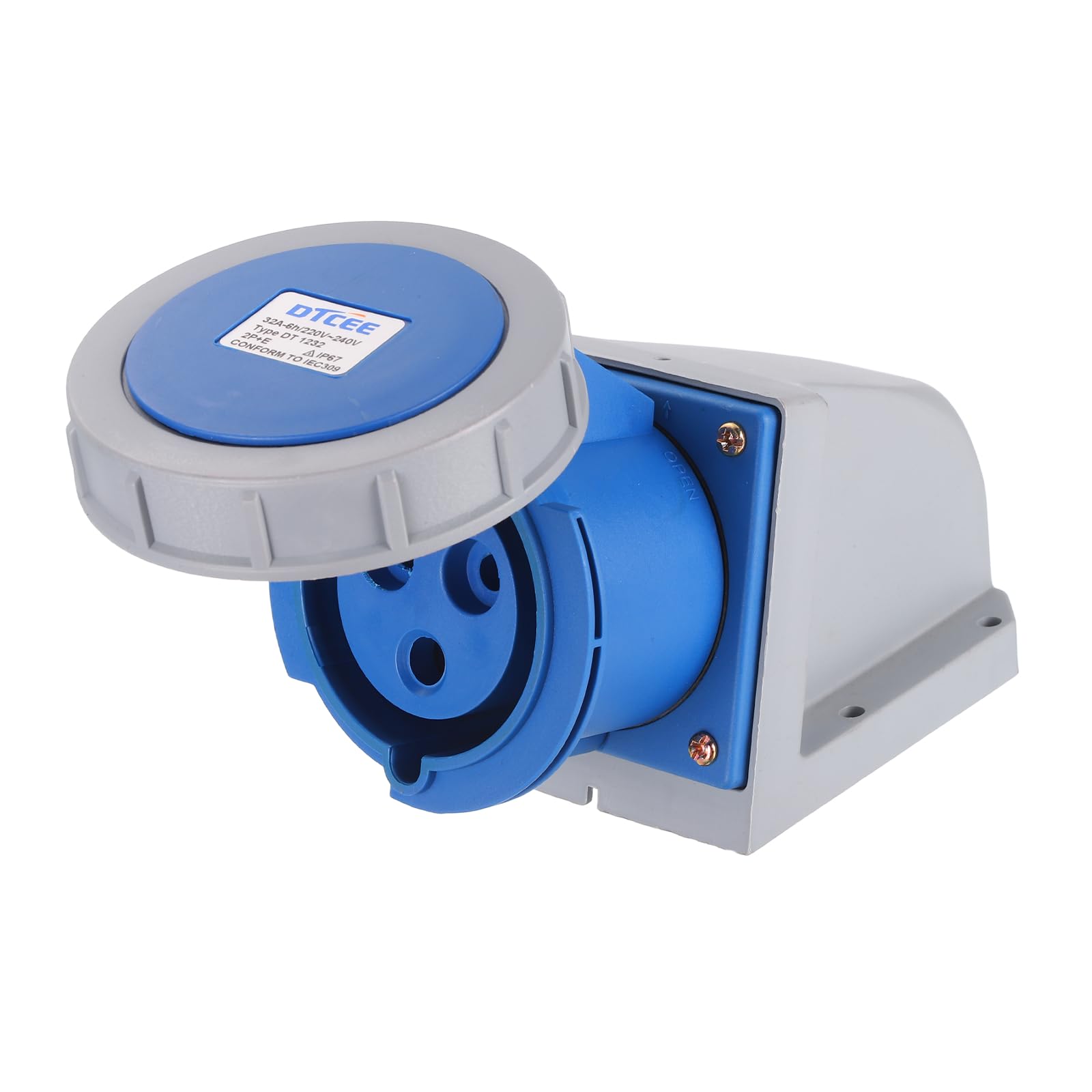sourcing map 220-240V 3 Pin CEE Industrial Socket Connector, 32A 2P+E IP67 Waterproof Female Connectors Surface Mounted Sockets for Industry Aviation