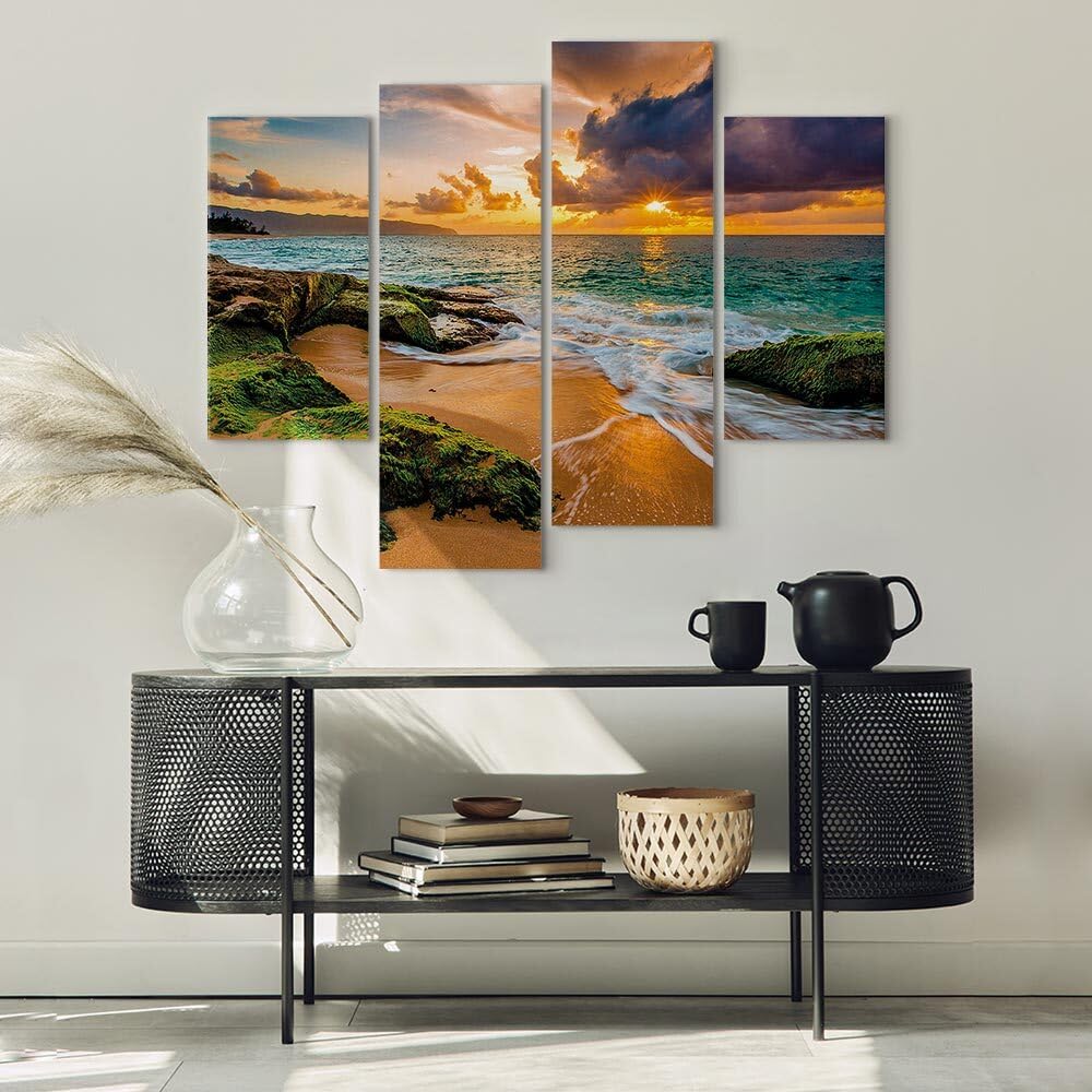 decomonkey Cuadro Lienzo Mar Naturaleza Paisaje Playa 126x98 cm 4 piezas