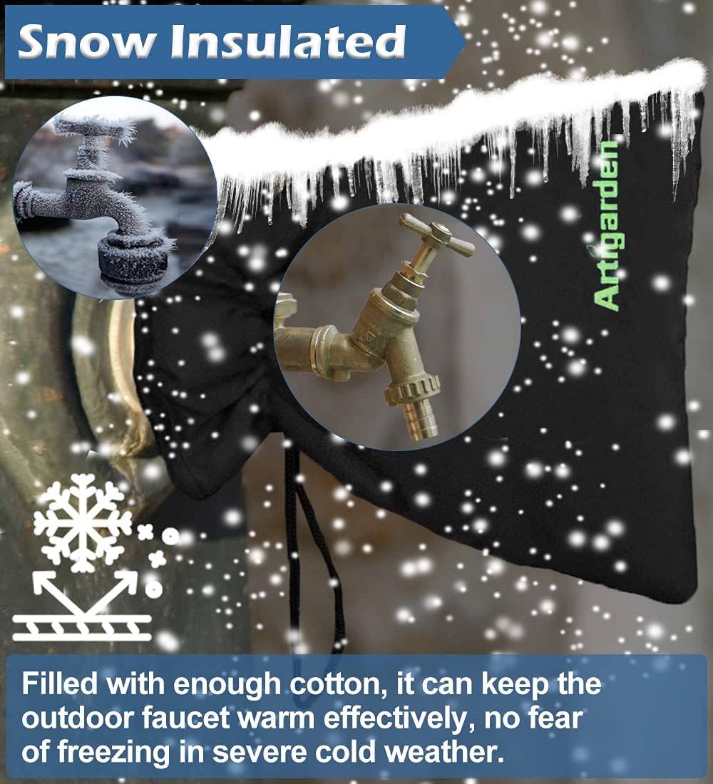 Artigarden Upgraded Outdoor Faucet Cover for Winter Freeze Protection - Outside Water Hose Bib Insulated Sock for Cold Weather, Black, Pack of 2 : Patio, Lawn & Garden
