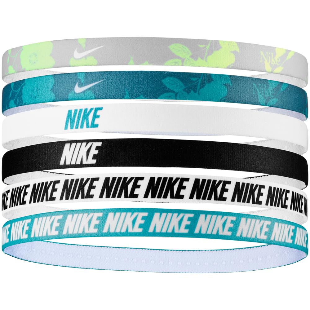 Nike Men's Flex Classic Headbands Printed 6 Pack Headbands Running Fitness Training Sports Hairband Set Elastic, Barely Volt/Dusty Cactus/White, One Size