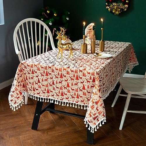 Nappe rouge rectangulaire en lin de qualité supérieure pour décoration de table chic