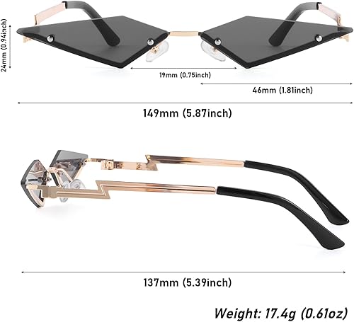 Miniatura 3 de Lentes de sol retro con forma de diamante para hombres y mujeres, marco cuadrilátero de metal, protección UV, gafas de sol