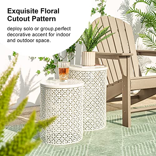 Glitzhome Nesting Side Table Set Of 2 Decorative Garden Stools For Indoor Outdoor Heavy Duty Metal Frame Side Table Modern End Table, Cream White #TOP5