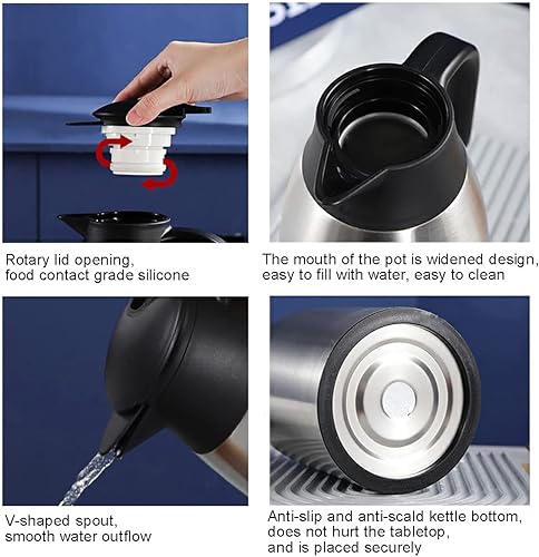 Miniatura 6 de Jarra térmica de acero inoxidable, hervidor de vacío de doble pared de 68 onzas (2 litros), termo para café, té, agua caliente, 24 horas mantiene